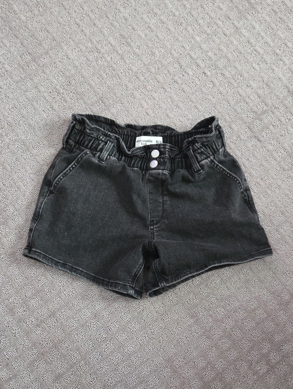abercrombie kids washed black paperbag denim shorts